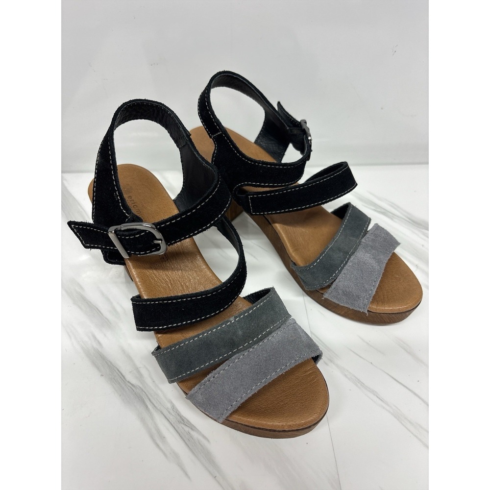 Eric Michael Suede Block Heel Sandals Gray Black Size 41 US‎ 10-10.5 Portugal